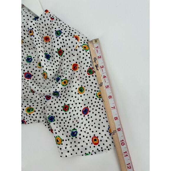 Marlis Vintage Blouse Womens 12 Large White Polka Dot Sheer Satin 80s Retro - Picture 16 of 16